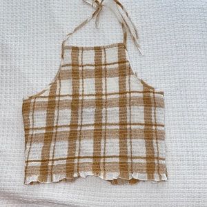 American Eagle, size: medium, color: white and honey mustard yellow checkered